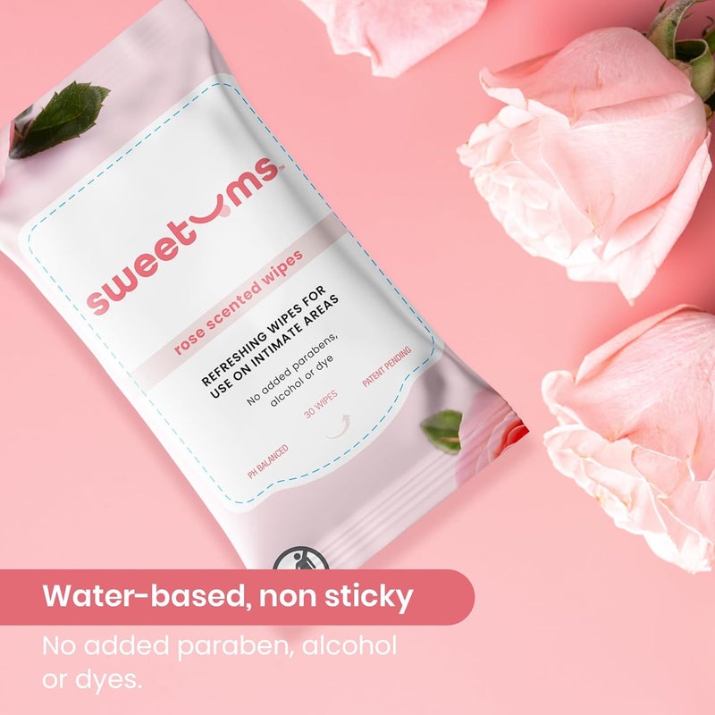 Sweetums Rose Scented Daily Feminine Wipes for Women – pH Balanced Unflavored Intimate Wipes – Water-Based, Aloe-Infused, Gentle on Sensitive Skin – Vegan, No Alcohol or Dyes, Travel-Friendly - 30ct - Image 2